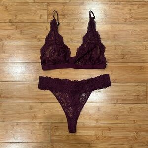Maroon/Wine Parade Lace Bralette and Thong Set Medium